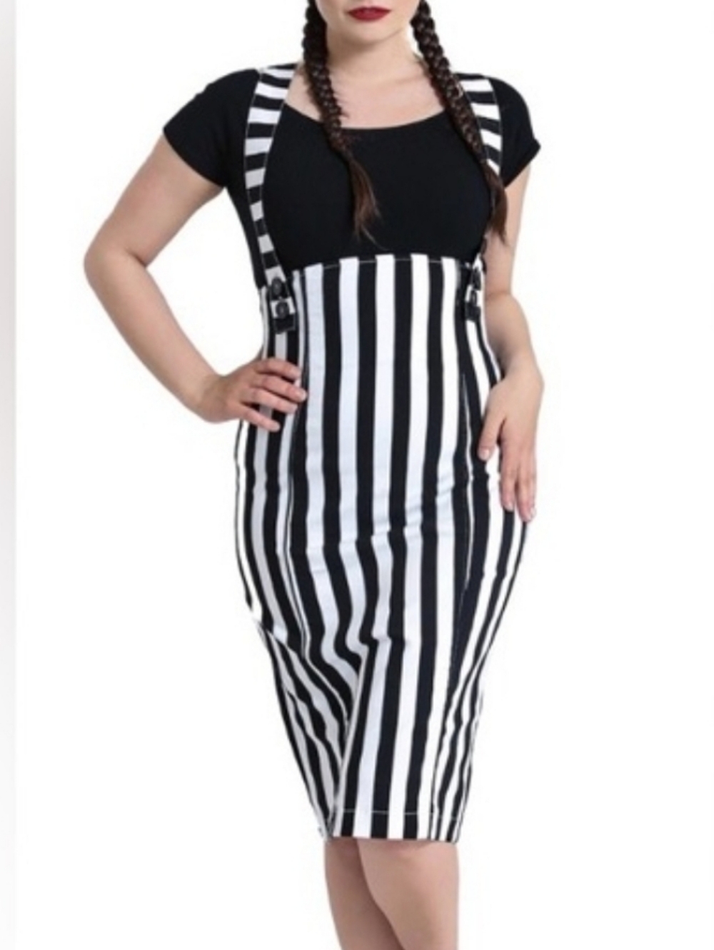 Beetlejuice - Black & White Stripe Suspender Pencil Skirt